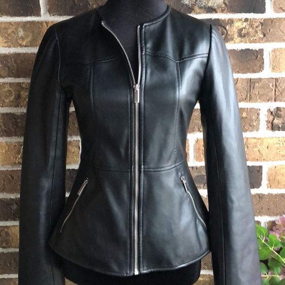 ZARA Faux Leather Moto Biker Collarless Jacket Black - Picture 2 of 9